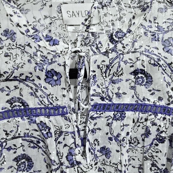 SAYLOR - XS Sunday Lurex Dusty Blue Floral Blouse Top - Picture 4 of 8